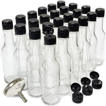 nicebottles Hot Sauce Bottles, 5 Oz - 24 Pack with Flip Top Caps - Includes Stainless Steel Funnel
