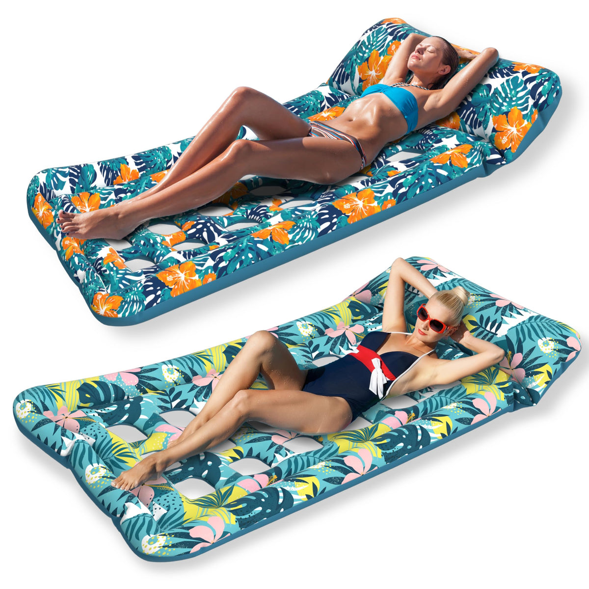 HomeKaren Oversized Pool Floats Lounge 2 Pack 73" X 33", Inflatable Tanning Pool Floaties for Adults, Cooling Pool Raft Lounger Pool Rafts & Inflatable Ride-Ons for Pool Party, Sea, Beach, Lake River