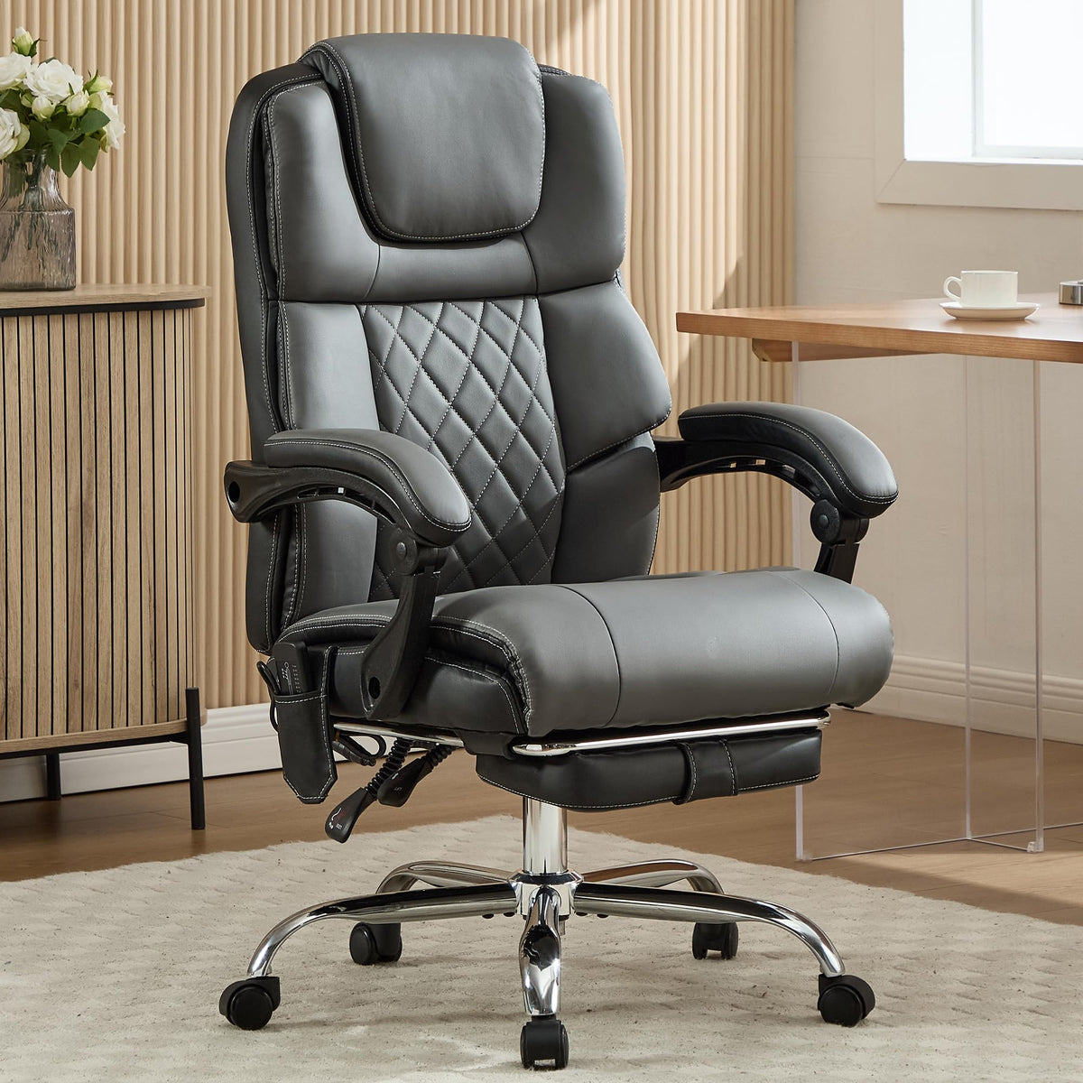 Massage Office Chair 6 Points 500lbs with Footrest,reclining Desk Chair with Vibration Heat,executive Big and Tall Chair for Heavy