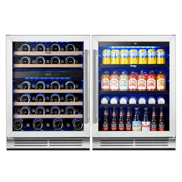 Yeego 48 inch Wine & Beverage Fridge Combo - Dual Zone Wine Cooler with Glass Doors, Hold 52 Bottles and 180 Cans, Built-in, Under Counter & Freestanding, Ideal for Bars, Offices, Restaurants