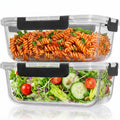 Razab 2 Pcs 1860ml / 63 Oz Large Glass Food Storage Containers with Lids - Glass Meal Prep Containers with Locking Lids for Roasting, Storing Leftover, Lunch Container, BPA Free, Microwave & Oven Safe