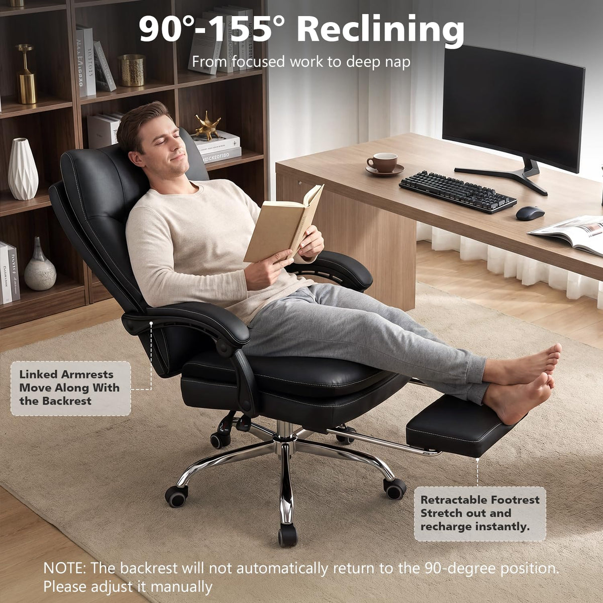 Big and Tall Comfy Office Chair,ergonomic High Back Executive Desk Chair with Foot Rest,heavy Duty Reclining Computer Chair with Wide Spring