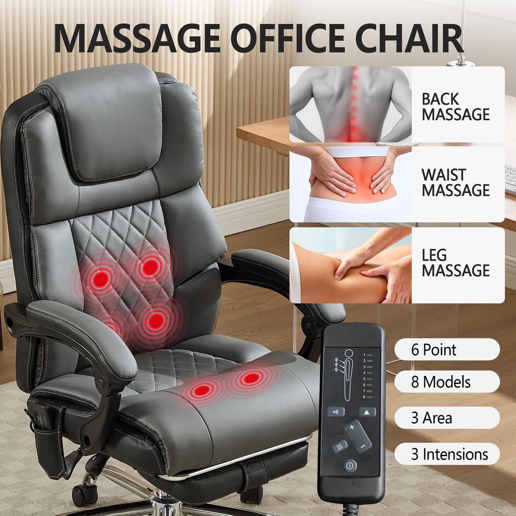 Sleekjtre Massage Office Chair with Heat & Footrest,heated Comfy Reclining Desk Chair with Vibration,executive Big and Tall Chairs for Heavy