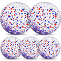 TURNMEON 5 Pack American Flag Beach Balls 24 Inch & 16 Inch Patriotic Pool Toys, Red White Blue Star Confetti Glitter Inflatable Clear Balls for 4th of July Independence Day Pool Parties
