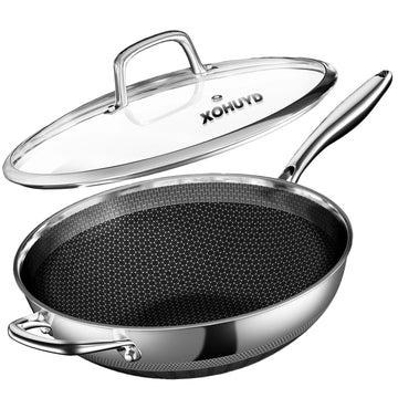 Wok Pan, 13-Inch Stainless Steel Woks & Stir-Fry Pans Nonstick, Wok Pan with Lid for Induction, Hybrid?Electric, Gas, Halogen, All Stoves, Professional PFOA Free Cookware, Dishwasher & Fast Heat
