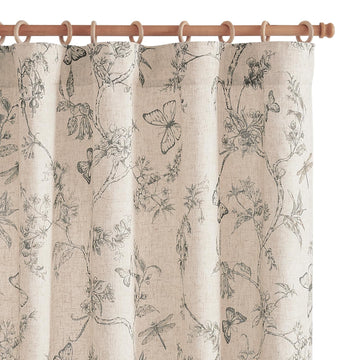 jinchan Grey Floral Linen Curtains Lined 96 Inch Vintage Back Tab 2 Panels