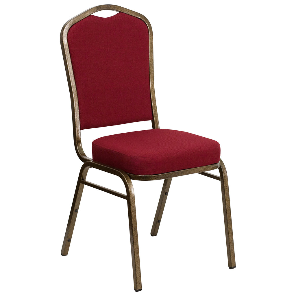 Flash Furniture Hercules Crown Back Stackable Banquet Chair, Burgundy, Set of 1, Burgundy Fabric/gold Vein Frame