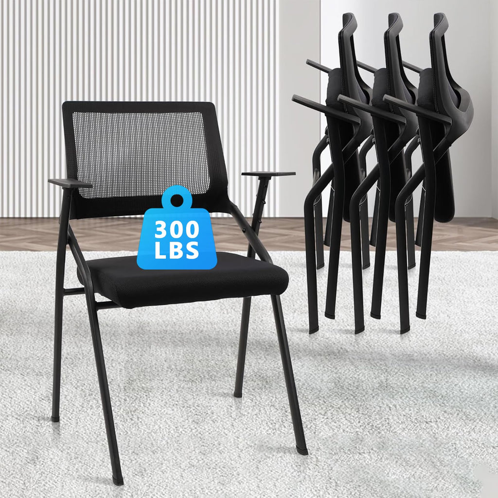 Clatina Stackable & Foldable Office Chairs with Ergonomic Lumbar Support and Thickened Seat Cushion, Folding Mesh Fabric Reception Guest Chair