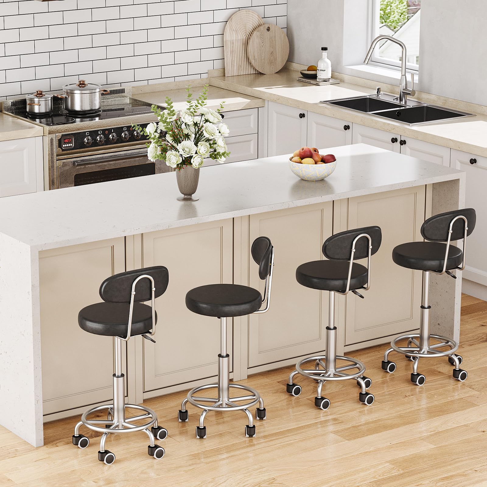 Hoobro Height Adjustable Rolling Stool, 360° Rotating Drafting Chair, Multi-purpose Office Desk Chair, Rolling Swivel Salon Stool Chair, for