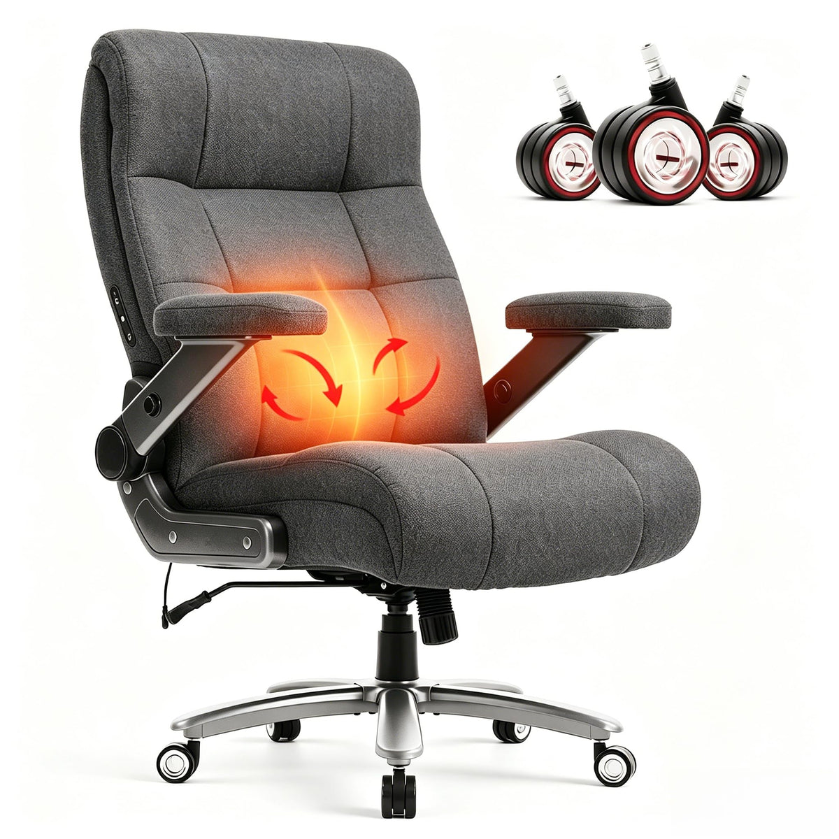 Chairker Big and Tall Office Chair with Massage Heat for Heavy Duty People, 400LBS, Darkgray-fabric