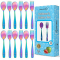 CHILLOUT LIFE Stainless Steel Kids Silverware Set 12 Pieces - Child and Toddler Safe Flatware - Kids Utensil Set - Metal Kids Cutlery Set (Includes 6 Small Kids Spoons & Kids 6 Forks, UV Rainbow)