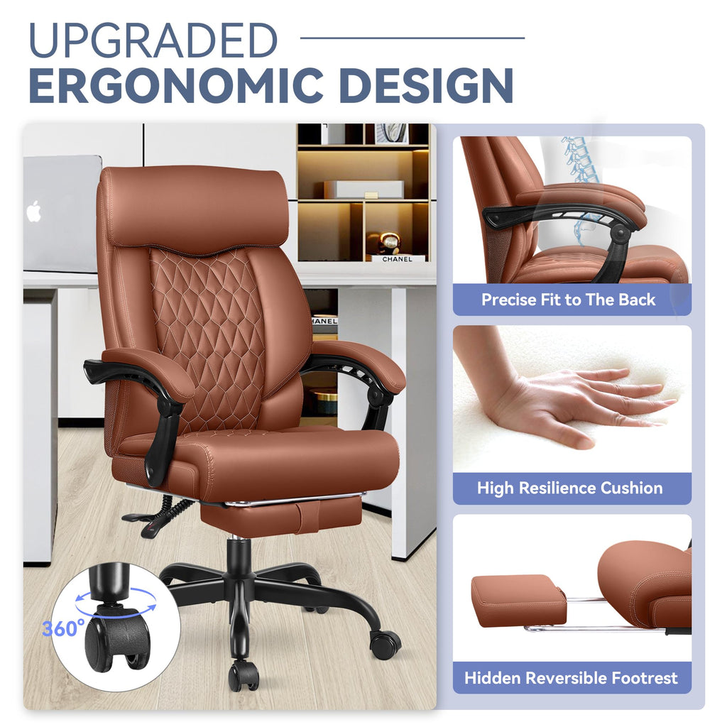 Office Chair, Big and Tall Office Desk Chair, Reclining Office Chair with Footrest Home Office Desk Chairs, High Back Ergonomic with Lumbar