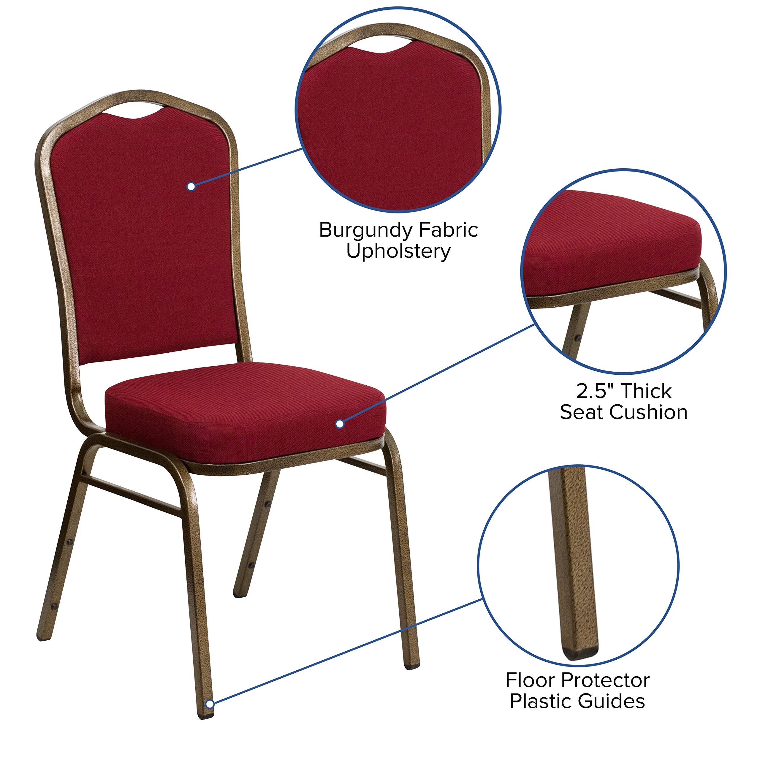 Flash Furniture Hercules Crown Back Stackable Banquet Chair, Burgundy, Set of 1, Burgundy Fabric/gold Vein Frame