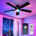42" RGB Ceiling Fans with Lights, Low Profile Ceiling Fan with Light, RGB+3CCT 6 Wind Speeds, App & Remote Control, Flush Mount LED Fan Light, Fandelier Ceiling Fan for Bedroom, Living Room