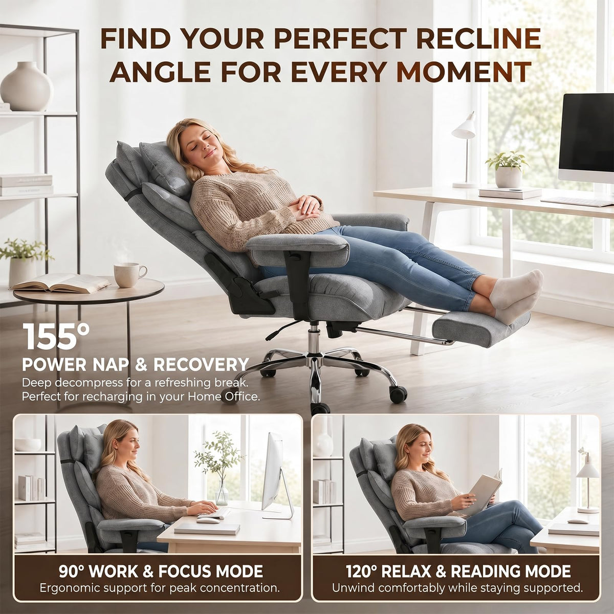Mokodo Big and Tall Office Chair 400lbs, Breathable Fabric Executive Desk Chair with Pocket Spring Cushion, 155° Reclining Computer Chair with
