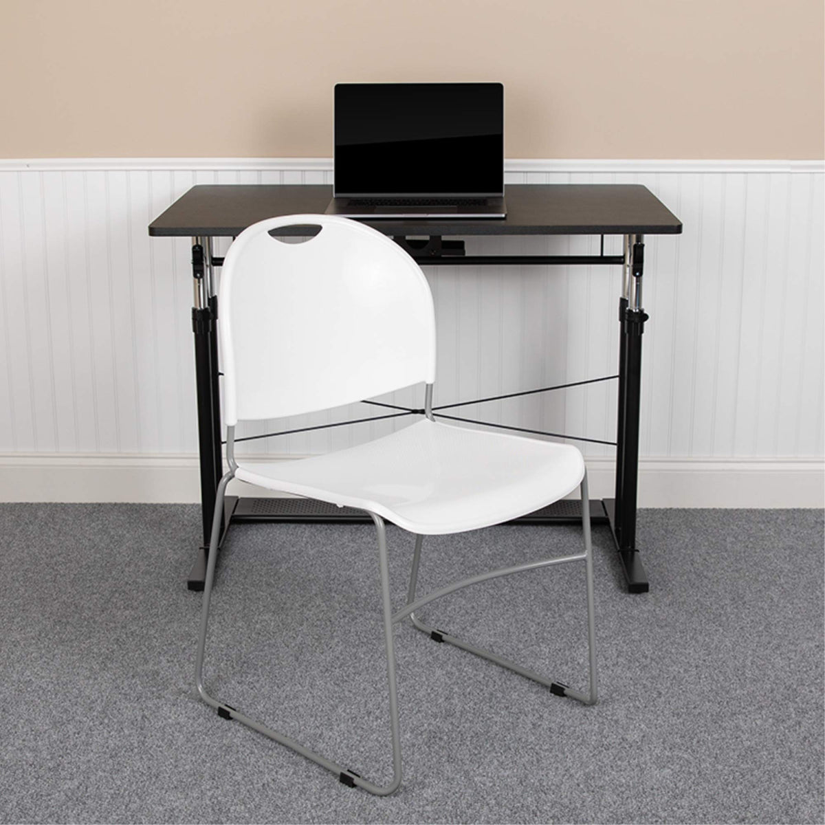 Flash Furniture Hercules Stack Chair, White, Set of 1, White Plastic/silver Frame