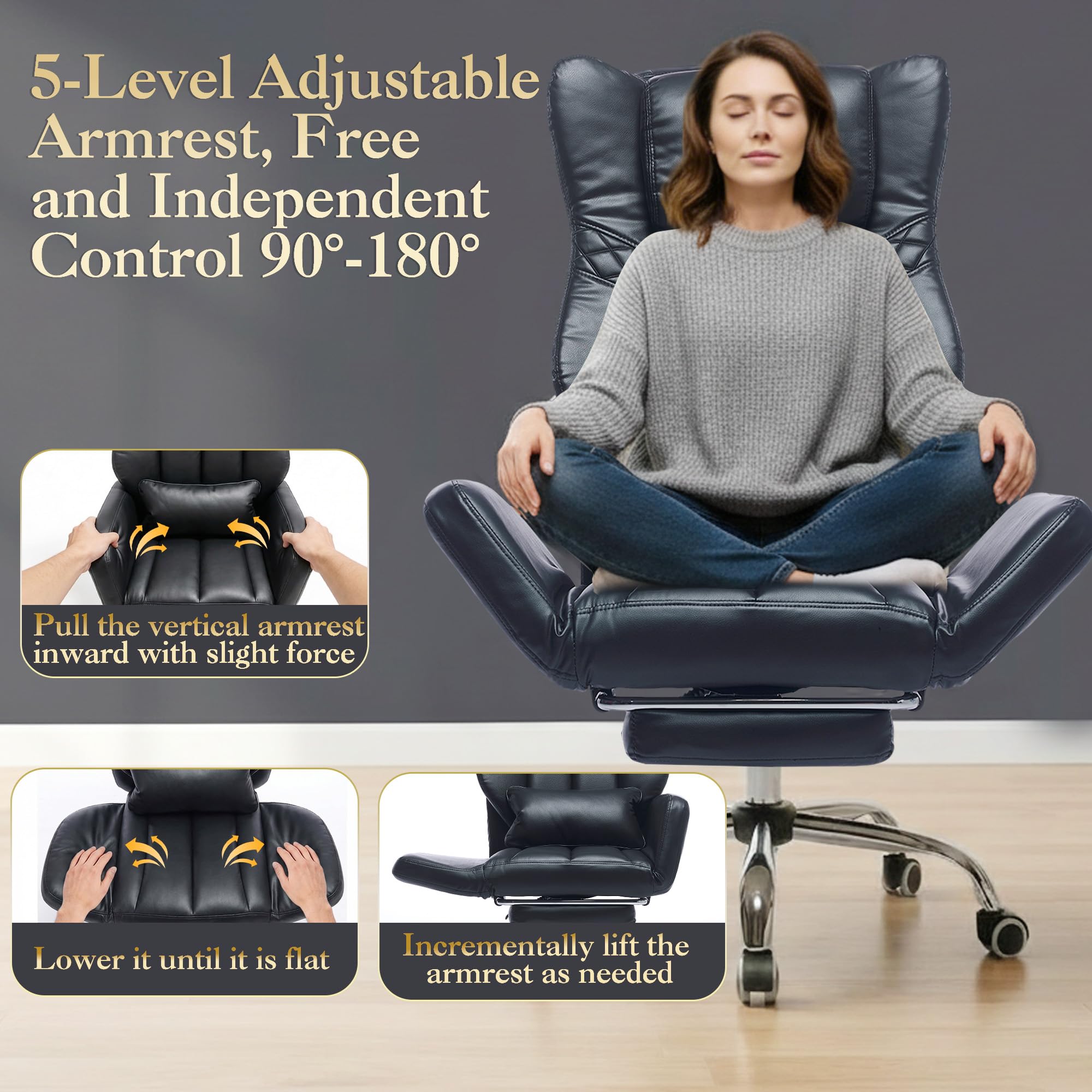 Forveolux High Back Criss Cross Office Chair with Foot Rest & Flip Armrests, Black