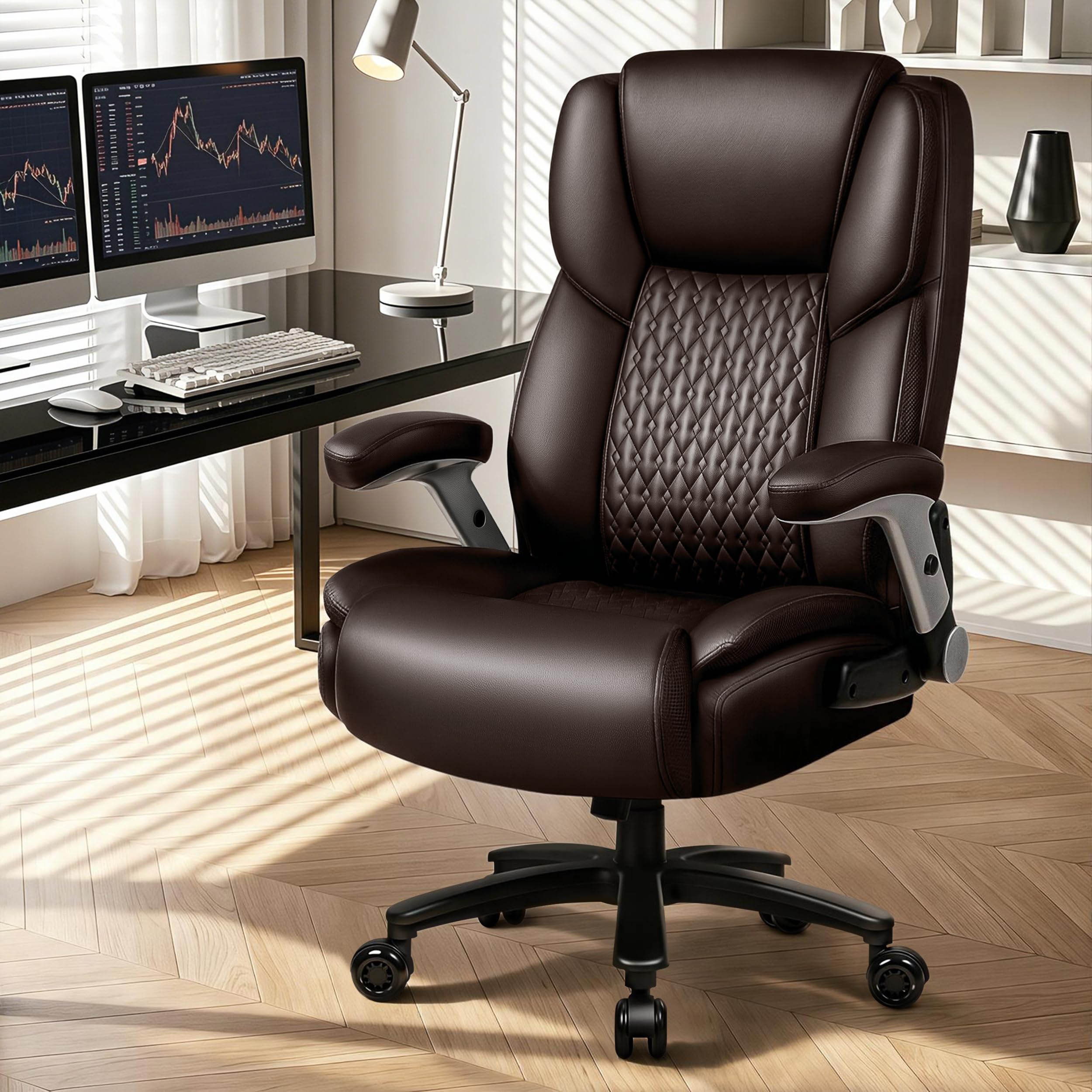 Vendorz Big and Tall Office Chair 600lbs, Ergonomic Executive Desk Chair with Adjustable Lumbar Support & Flip-up Armrests, High Back Heavy