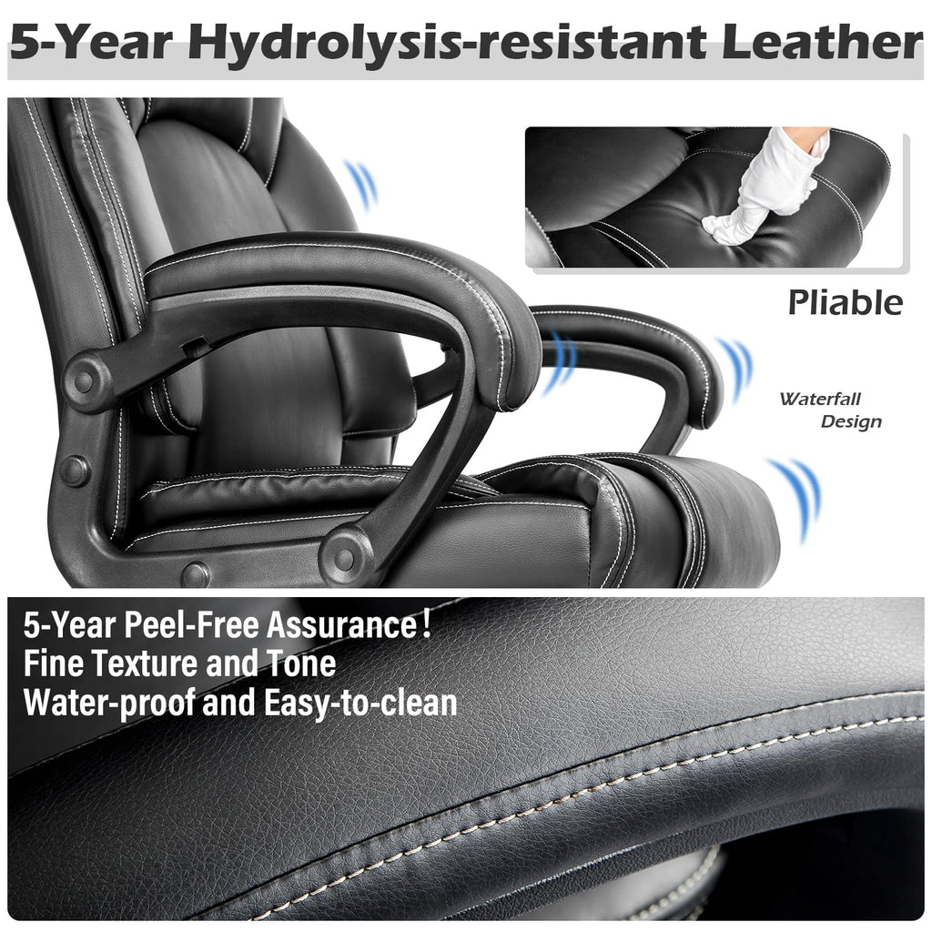 Outfine High Back Leather Executive Chair Adjustable Tilt Angles Swivel Office Desk Chair with Thick Padding for Armrest and Ergonomic Design