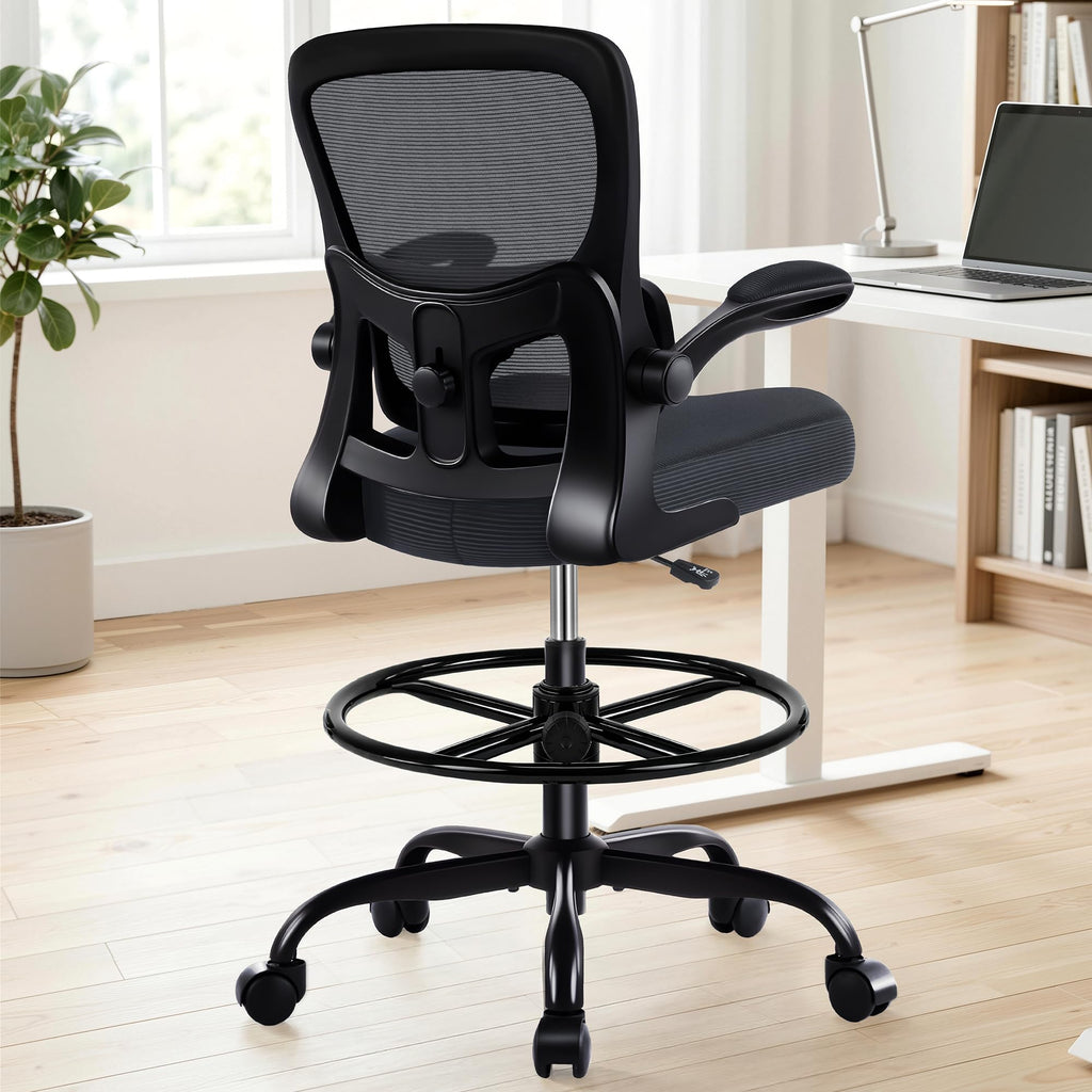 Areshark Drafting Chair - Ergonomic Tall Office Chair with Lumbar Support and Filp-up Armrests - High Standing Desk Chair Breathable Mesh with