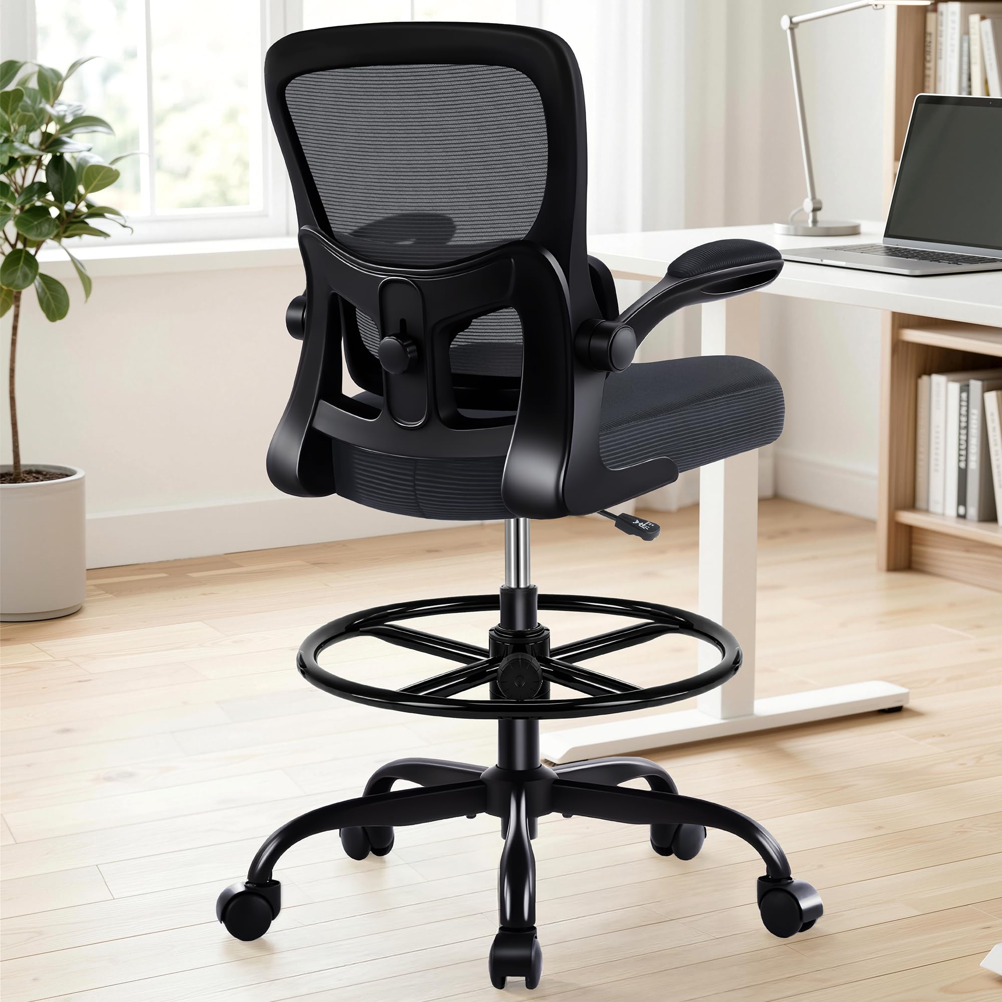 Areshark Drafting Chair - Ergonomic Tall Office Chair with Lumbar Support and Filp-up Armrests - High Standing Desk Chair Breathable Mesh with