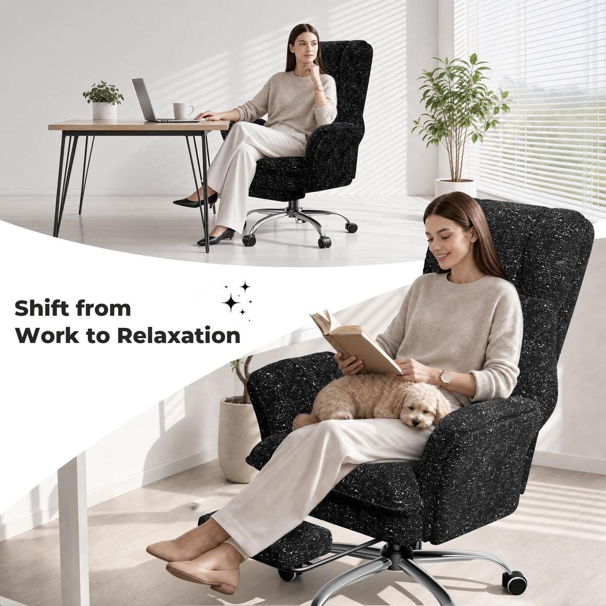 Homigropa Big and Tall Office Chair with Foot Rest & Flip Armrests, Galaxy Black