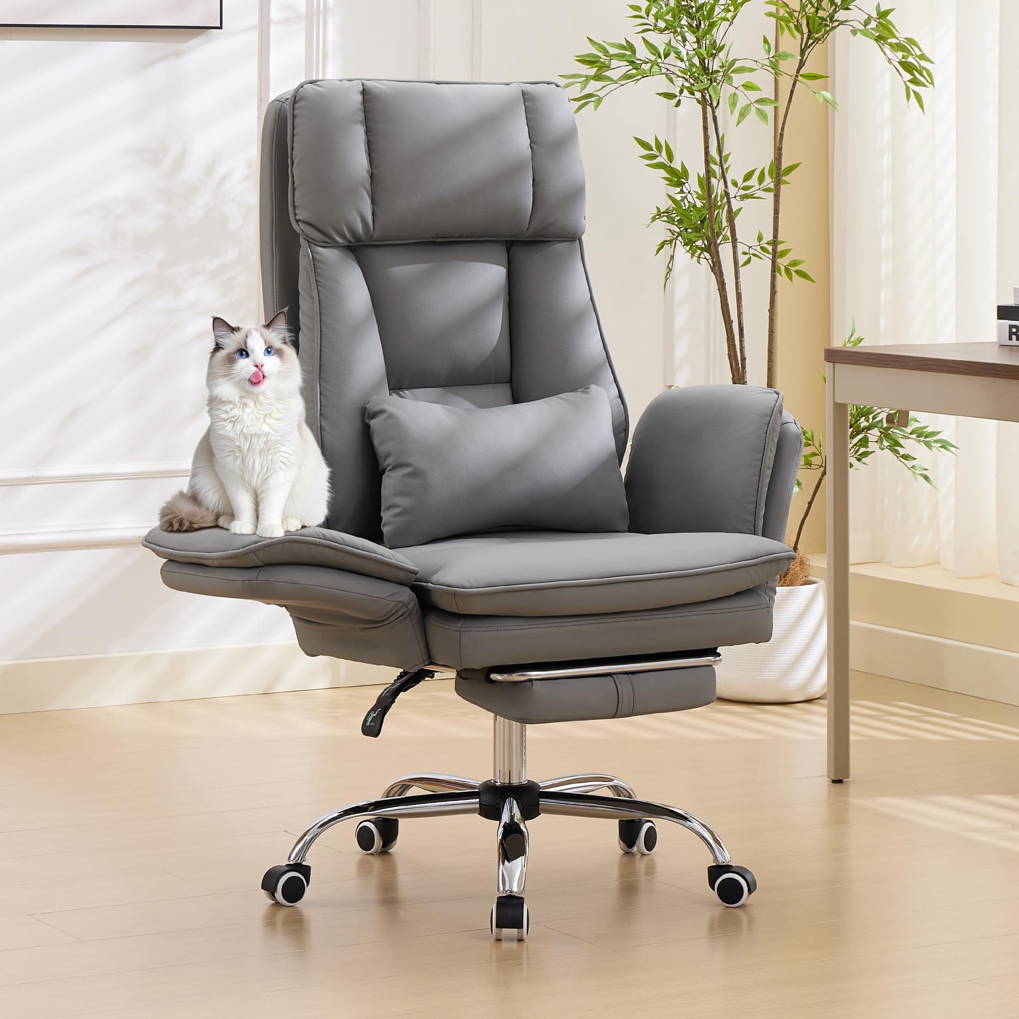 Big and Tall Cross Legged Office Chair with Flip Armrests and Foot Rest, oversized, Grey