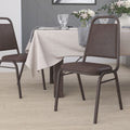 Emma + Oliver Brown Vinyl Trapezoidal Back Stacking Banquet Chair, 17.5"W x 20.25"D x 34"H, Brown Vinyl/copper Vein Frame