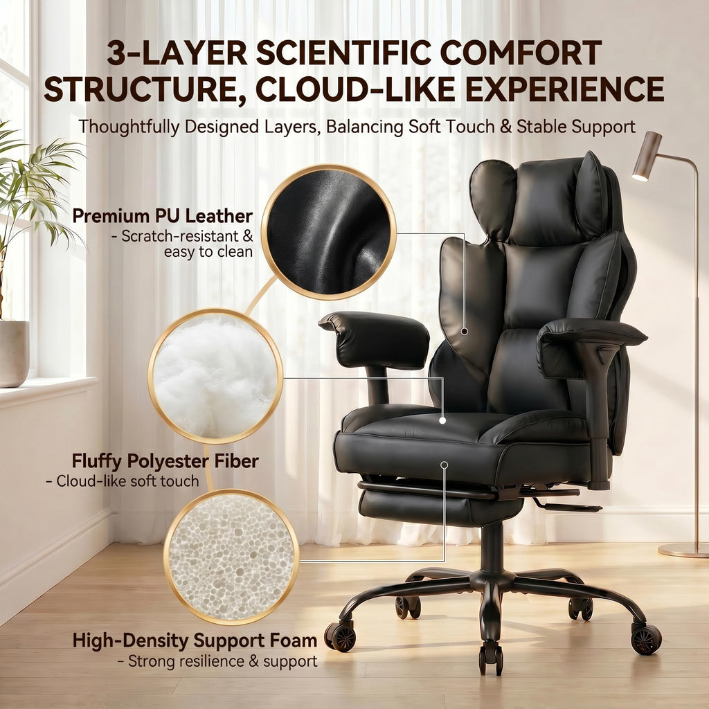 Atmild Big and Tall Gaming Office Chair 400lbs - Heavy Duty Ergonomic Computer Desk Chair with Footrest, Adjustable Armrests, High Back Pu