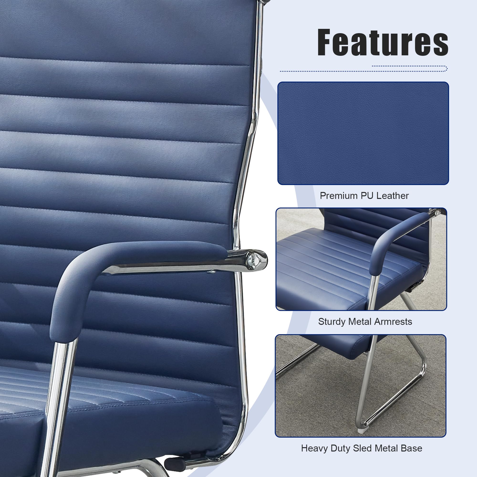 Okeysen Office Guest Chairs Set of 6, Modern Leather Reception Chairs with Mid Back & Sled Base, No-wheel Desk Chairs for Waiting Room &