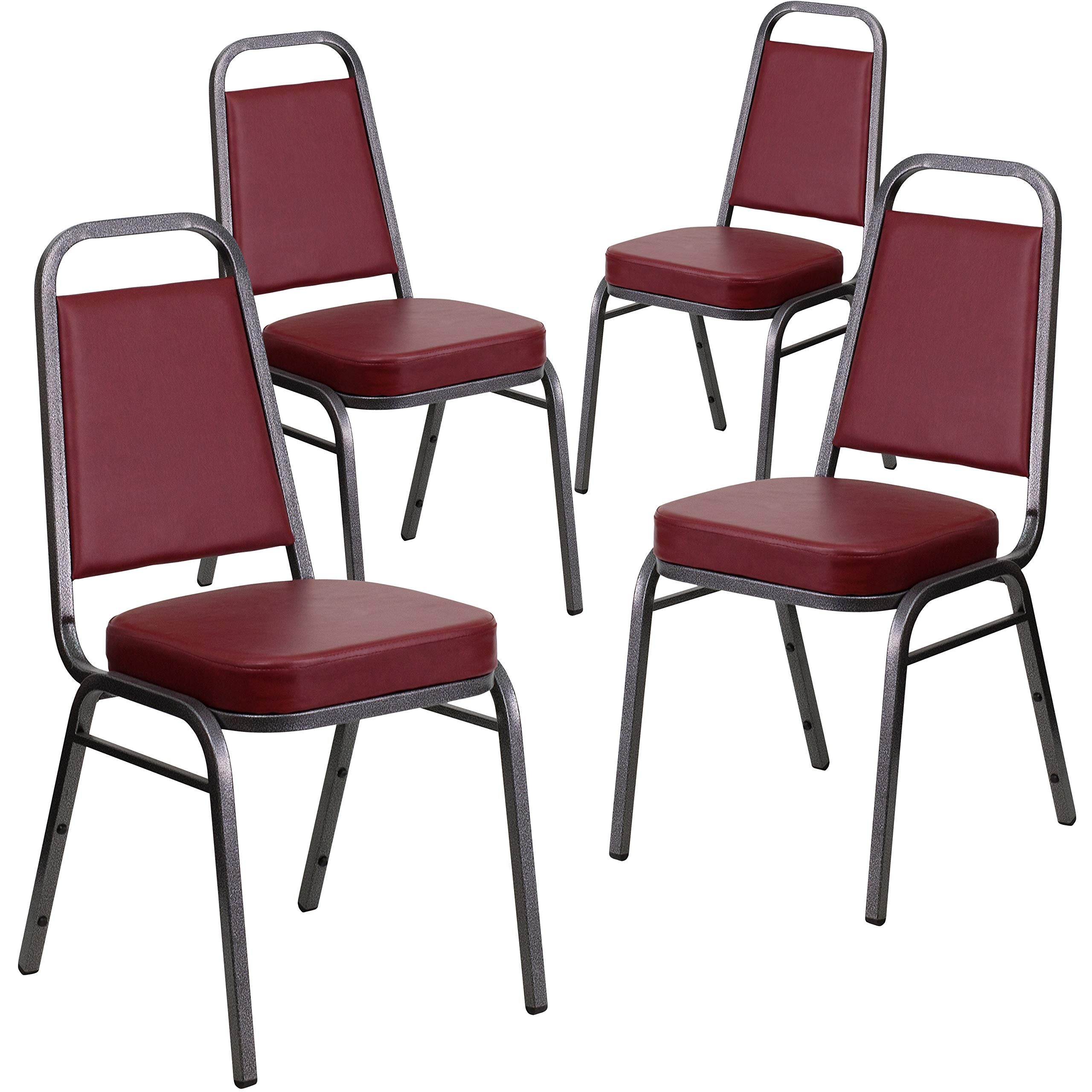 Flash Furniture Hercules Vinyl Banquet Chair, Burgundy, 4-pack, Set of 4, Burgundy Vinyl/silver Vein Frame