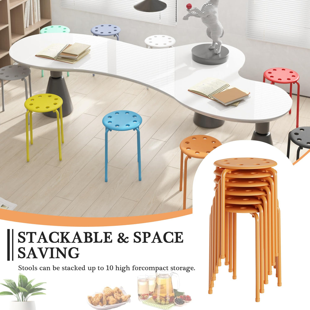 Vecelo 6-piece Stacking Stools, 17.7 Inch Standard Height, Portable Stackable Colorful Decoration Stools for School Classroom and Office Use,