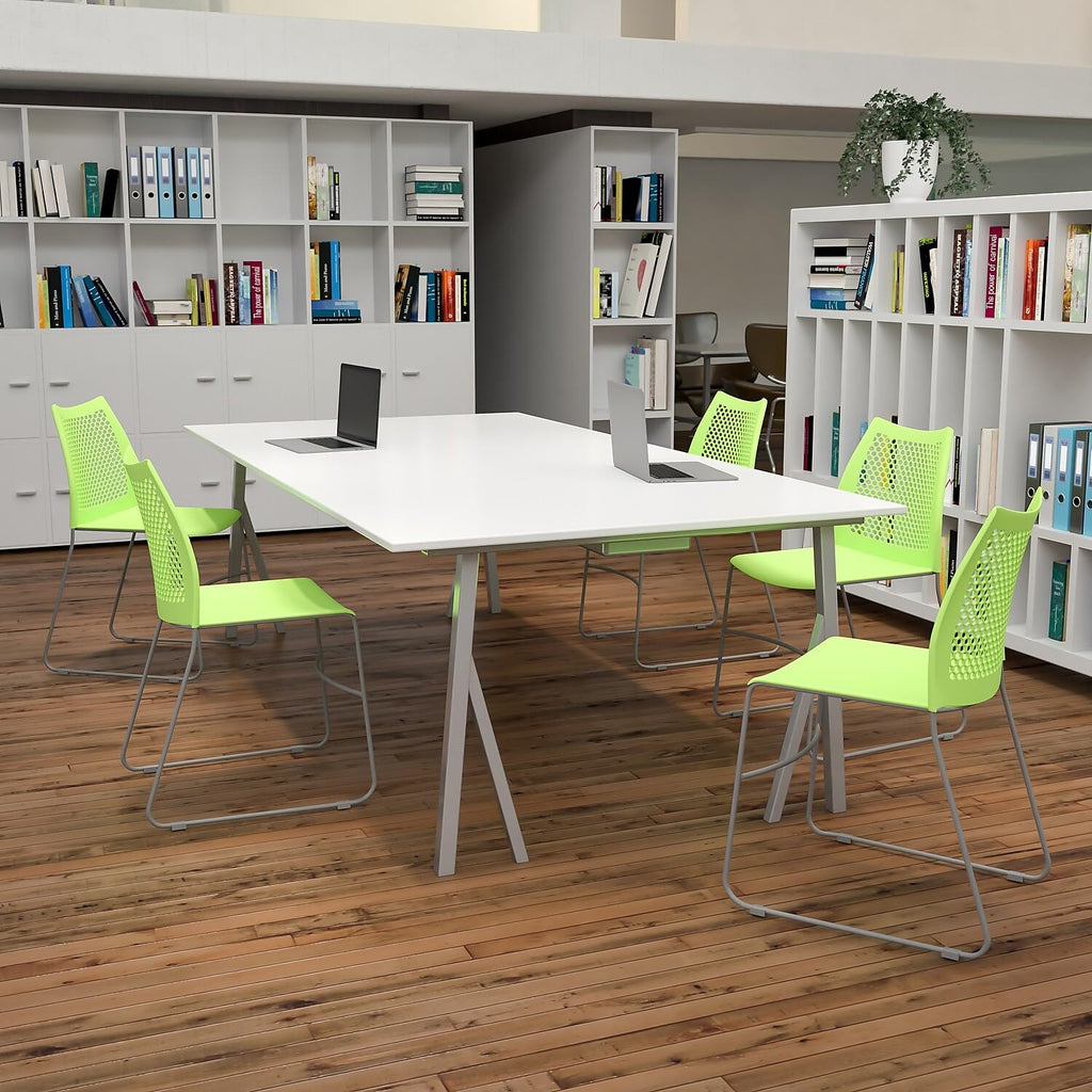 Flash Furniture Hercules Series Contoured Lobby Chairs with Air-vent Honeycomb Backs, Ergonomic Stacking Chairs for Offices, Set of 5, Green