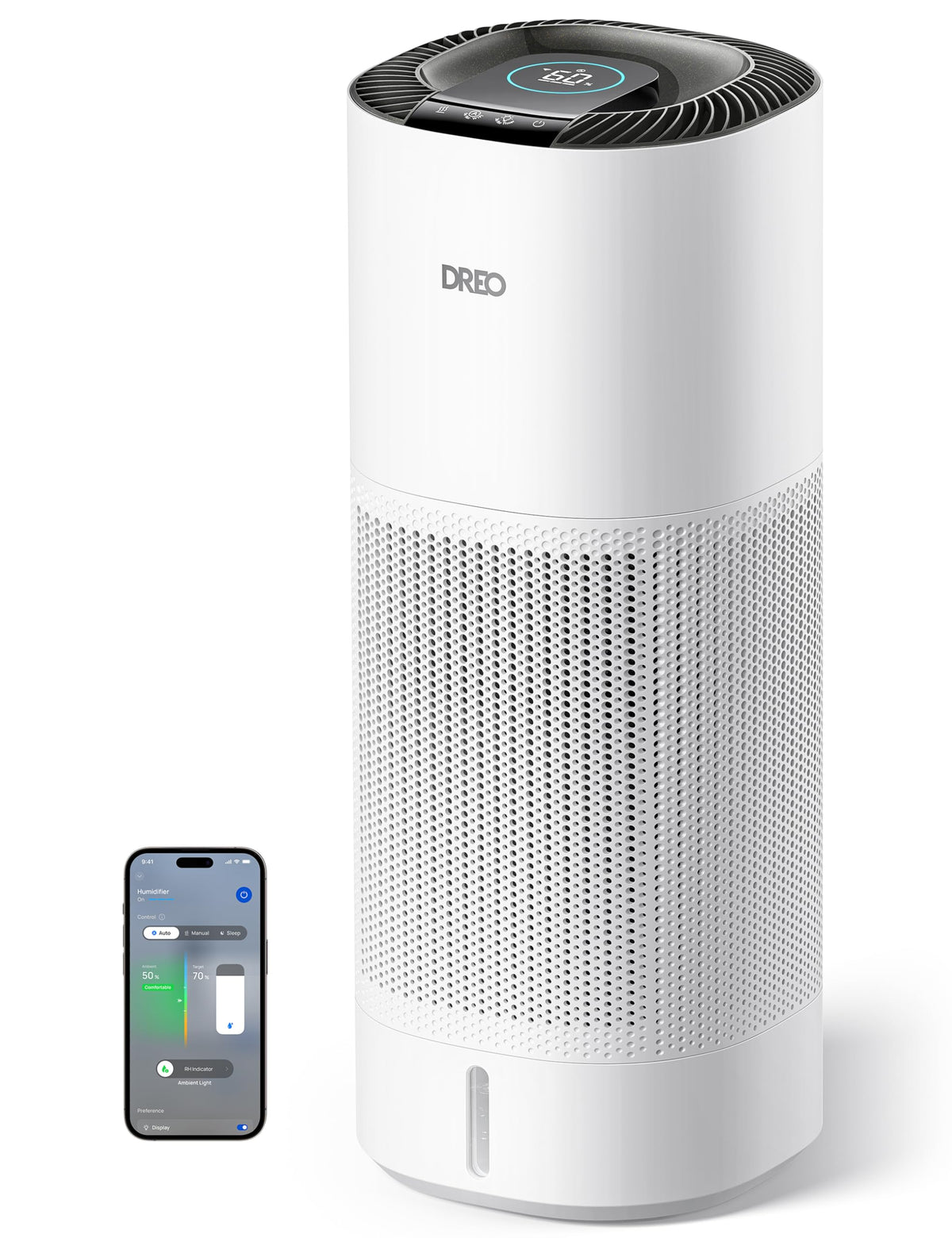 DREO Smart Evaporative Humidifier Large Room up to 1000ft², 800ml/h High Output Air Humidifiers for Bedroom, 10L, 50H Long Runtime with Precise Humidification for Plants, Home, Office, White, HHM774S