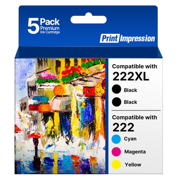 Remanufactured Replacement for 222XL Ink Cartridges for Epson Printer 5-Pack for Epson 222XL Ink Cartridges Combo Pack for Epson 222 Ink Work for Workforce WF-2960 Expression XP-5200 Printer