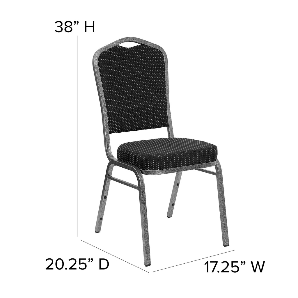 Flash Furniture Hercules Crown Back Stackable Banquet Chair, Silver, 4-pack, Set of 4, Black Dot Patterned Fabric/silver Vein Frame