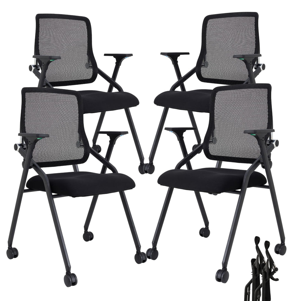 Blaneduo Updated Conference Room Chairs, Folding Office Desk Chair with Lumbar Support and Sliding Armrest with Casters, Stackable Office Guest