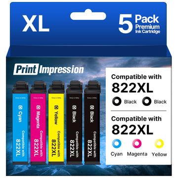 Remanufactured Replacement for Epson 822XL Ink Cartridges Combo Pack for Epson 822 Ink Cartridges Work for Workforce Pro WF-3820 WF-4820 WF-4830 WF-4833 Printer (5 Pack, Black Cyan Magenta Yellow)