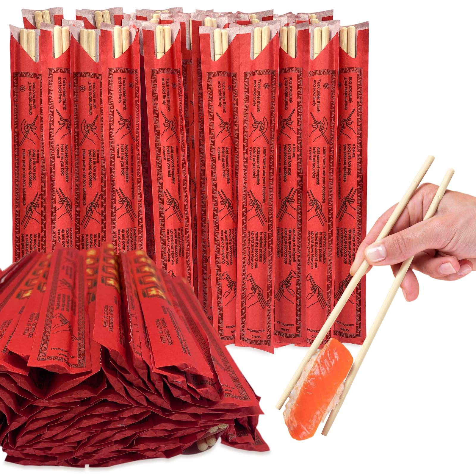 Soeos Disposable Bamboo Chopsticks, 200 Sets, Natural Wooden Chopsticks, Individually Wrapped, Splinter-Free, Lightweight & Durable