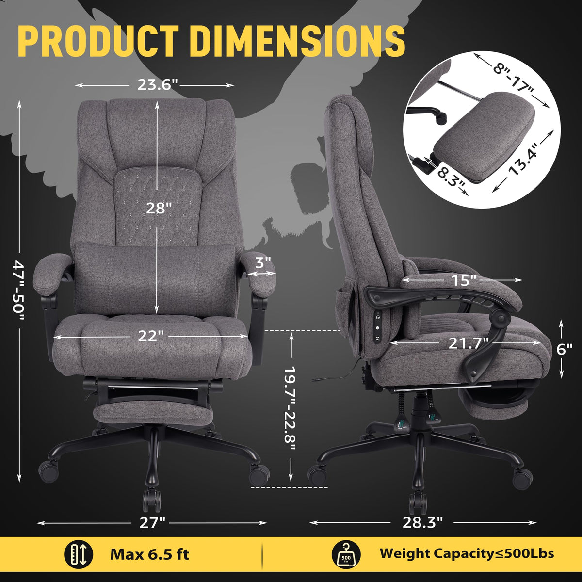 Egseat 3d Kneading Massage Office Chair with Heat, 500 Lbs Big and Tall Executive Computer Desk Recliner, Leather Electric Heated Office Chairs