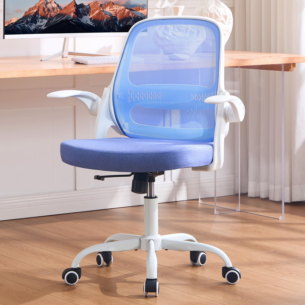 Amseatec Ergonomic Mesh Desk Chair with Flip-up Arms, Supports 300 Lbs, Blue