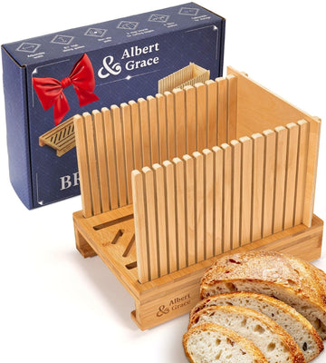 Albert & Grace Adjustable Bamboo Bread Slicer with Folding Guides