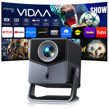 Smart Projector 4K [VIDAA Live TV & 36W Dolby & Voice Control] with WiFi6 and Bluetooth, Short Throw Projector Compatible with Netflix, AI Auto Focus, HDR10, Home Theater Proyector for Outdoor Movies