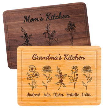 Personalized Cutting Boards, Gifts for Mom - Grandma, Birth Flower Grandma's Garden, Christmas, Birthday Mothers Day Gift for Grandma From Grandkids, Son - Daughter, Chopping Board for Mom's Kitchen