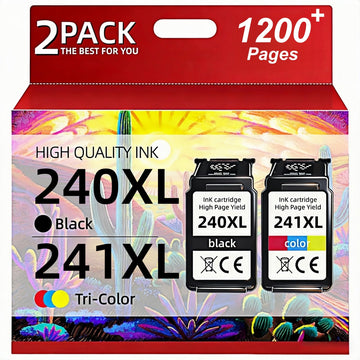 240XL 241XL Ink Cartridges Combo Pack Replacement for Canon 240 241, PG-240XL CL-241XL Compatible with PIXMA MG3620 MG3520 MG3600 TS5100 TS5120 MX472 MX452 MX512 Printers (1 Black, 1 Tri-Color)