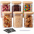 SENTVEND 37 Oz Glass Storage Jars with Bamboo Lids - 6 Pack Clear Glass Canisters Square Airtight Stackable Ideal for Pantry Storage Containers Organizers Great for Storing Oats Coffee Beans Nuts etc