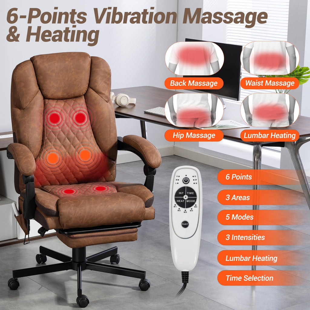 Wentum Massage Office Chair with Foot Rest, 6 Points Vibration Heating Executive Chairs Ergonomic Home Office Desk Chair with Reclining