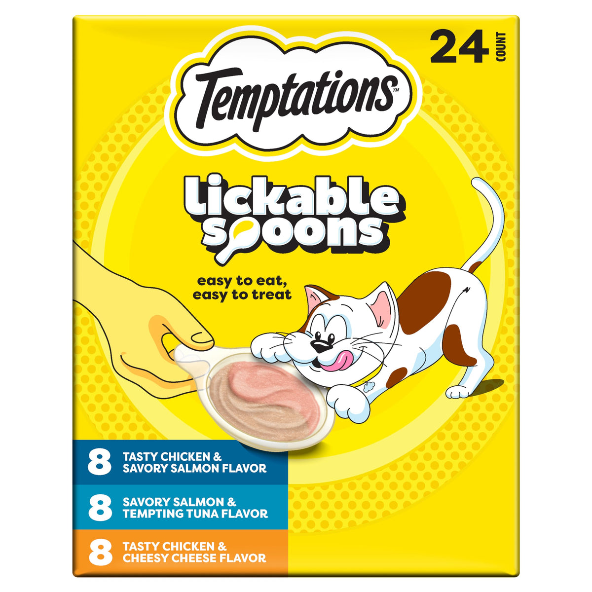 Temptations Lickable Spoons, Soft Lickable Cat Treats, Adult Wet Cat Treats, Variety Pack, 24 Spoons