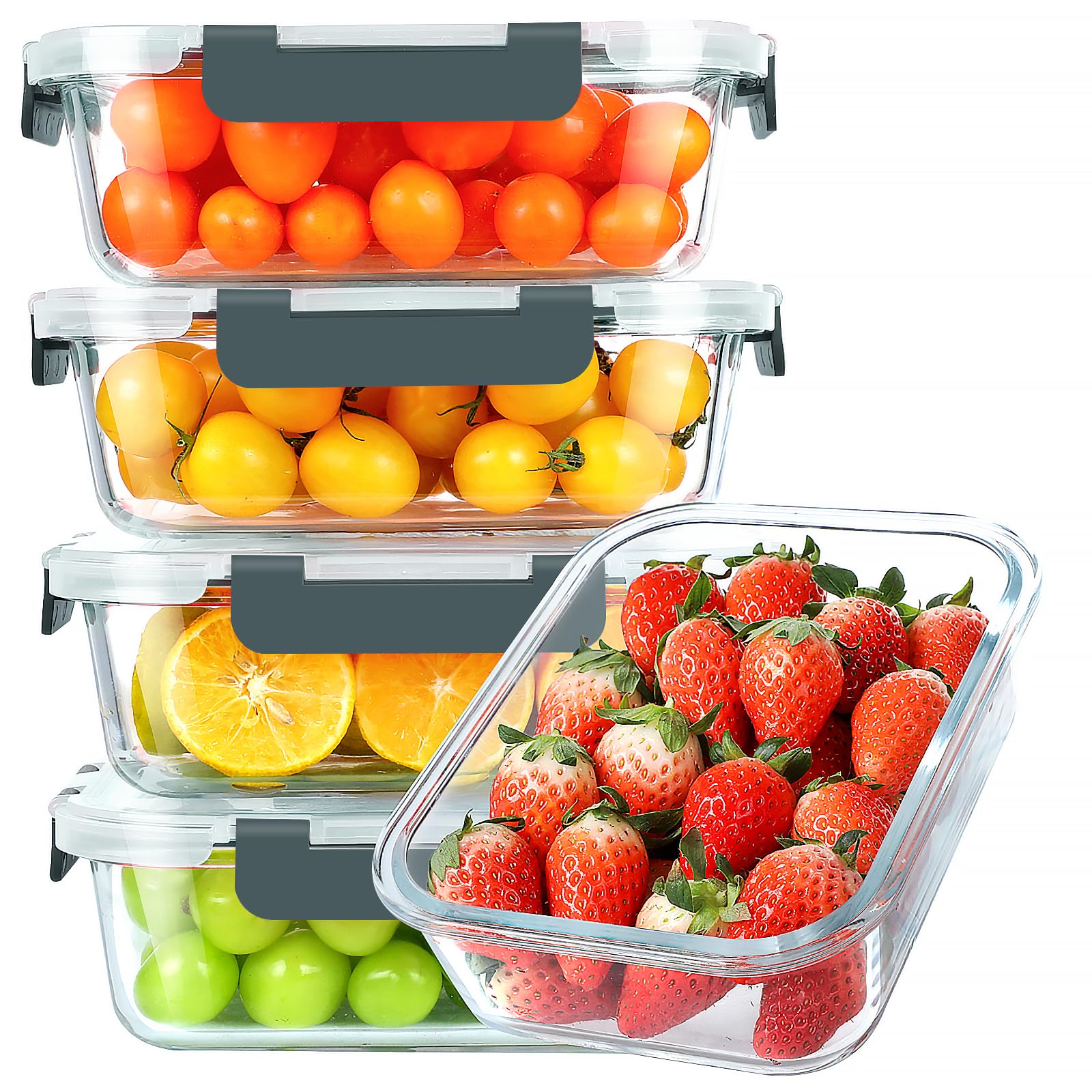 30 oz 5 Pack Glass Meal Prep Containers, Glass Storage Containers with Lids - Dishwahser, Microwave, Oven and Freezer Safe