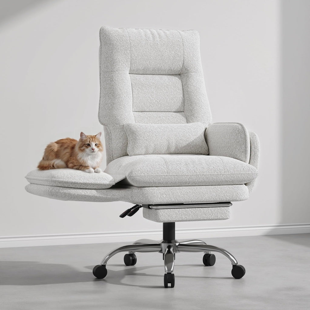 Criss Cross Office Chair, Flip Armrests for Pets & Cross Legged Sitting, 26.5' x 28.7'' x 45.28''(L x W x H), White Boucle
